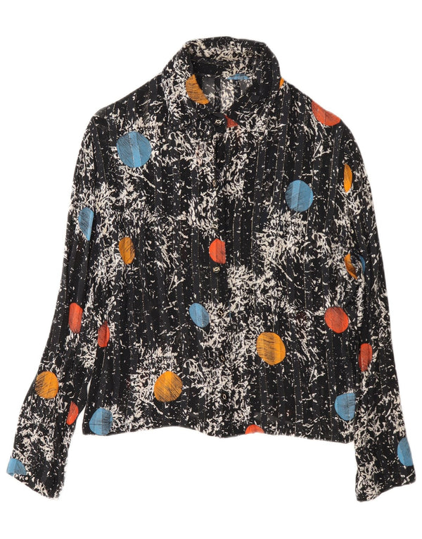 Bluză de cămașă vintage pentru femei UK 14 Medium Black Geometric