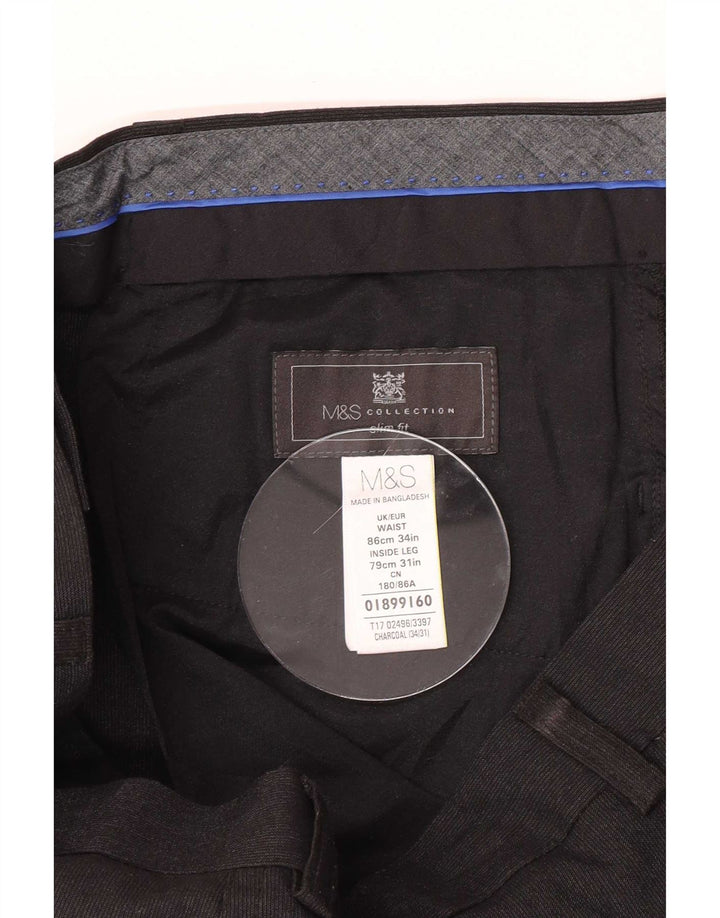 Marks & Spencer Pantaloni de costum slim pentru bărbați L34 L31 Poliester negru