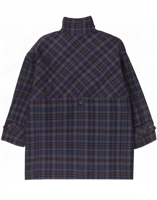 Jachetă vintage pentru femei UK 20 2XL, bumbac cu carouri bleumarin
