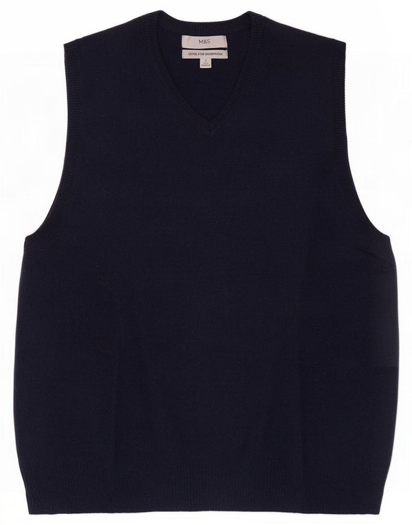 Marks & Spencer Mens Vest Tank Top Small Bleumarin Lână