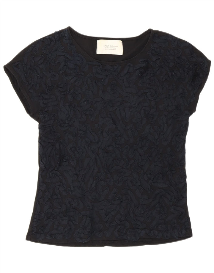 Tricou pentru femei Zara cu model abstract Top UK 12 bumbac mediu negru