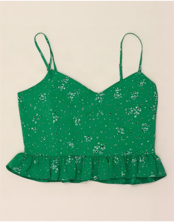 Topshop Cami Top pentru femei UK 12 Medium Green Floral Poliester