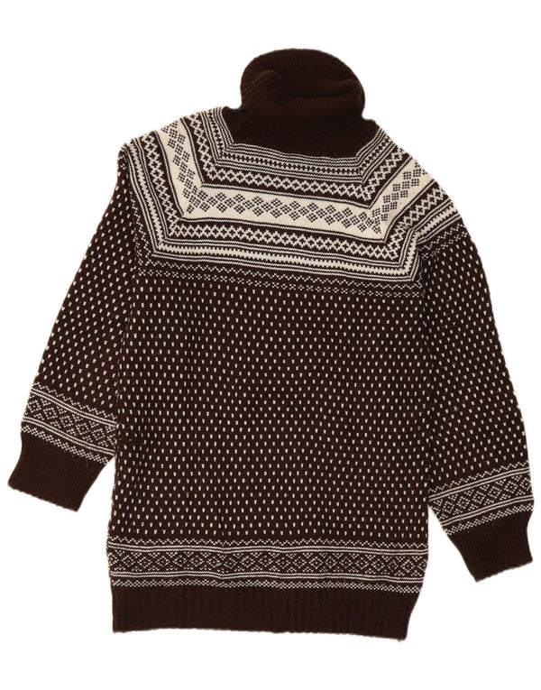 Pulover vintage pentru bărbați cu gât rulat, UK 12, maro mediu, Fair Isle