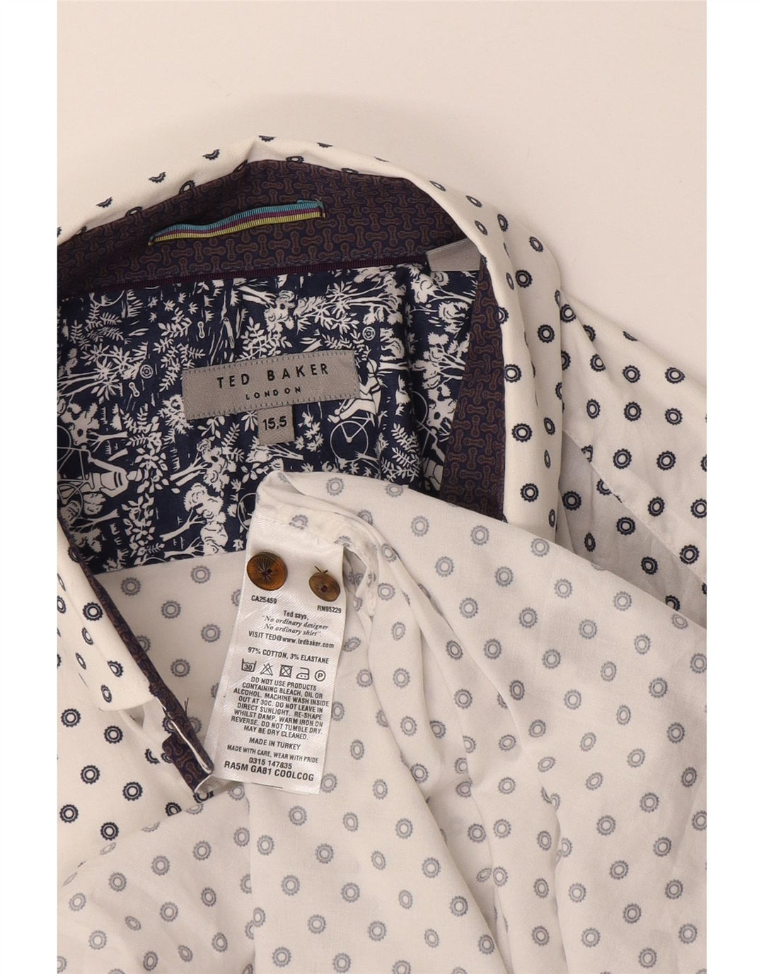 Cămașă Bărbați Ted Baker Mărimea 15 1/2 Mediu Alb Geometric Bumbac