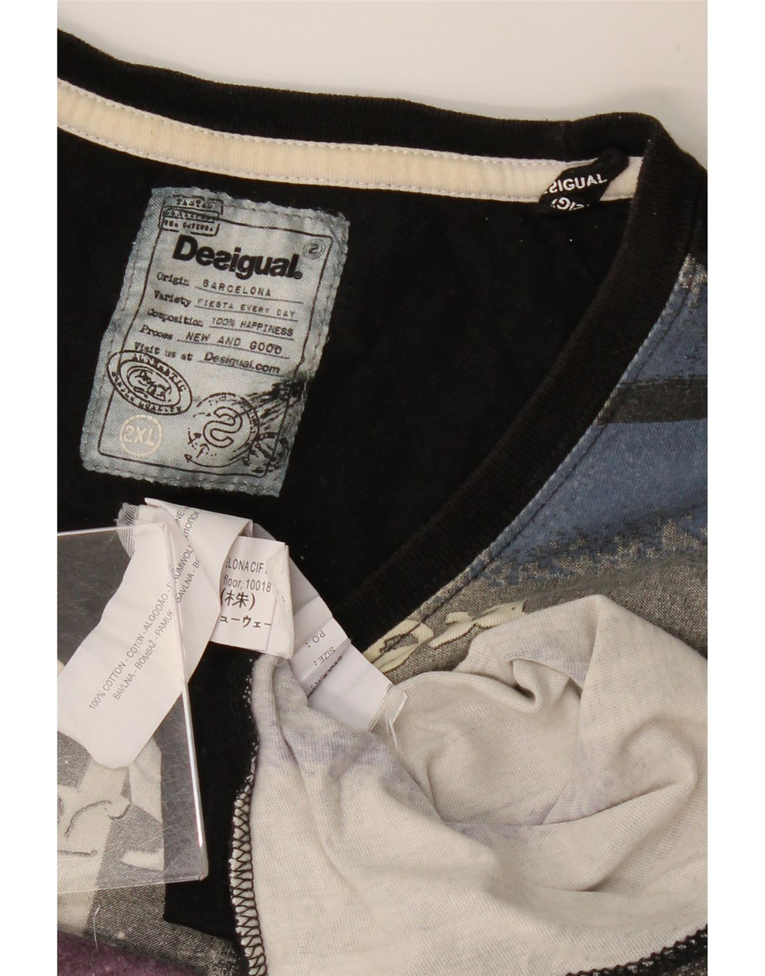 Tricou grafic DESIGUAL pentru bărbați Top 2XL gri bumbac color bloc