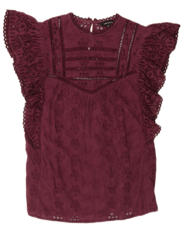 Bluză de damă Karen Millen Top UK 8 Mic Burgundy Floral Bumbac