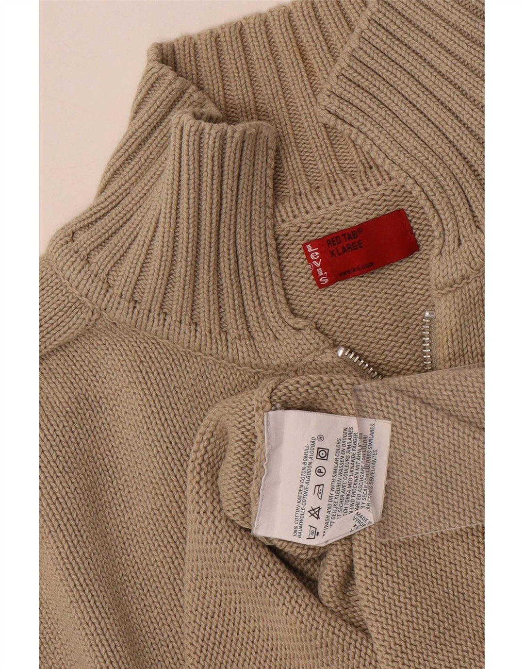 Pulover cardigan cu fermoar complet Levi's, bumbac XL, bej