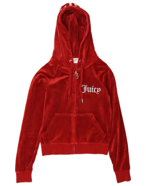 Juicy Couture Pulover supradimensionat cu capota, cu fermoar, pentru femei UK 2 2XS Red
