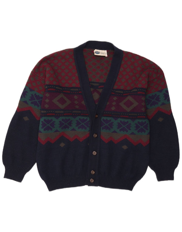 Pulover Cardigan Vintage pentru bărbați IT 50 Mediu Bleumarin Geometric Acrilic