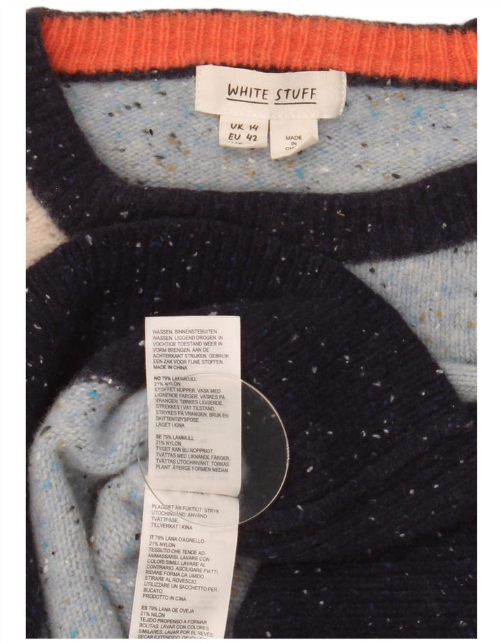 White Stuff Pulover pentru damă cu decolteu triplu UK 14 Medium Blue Flecked Wool