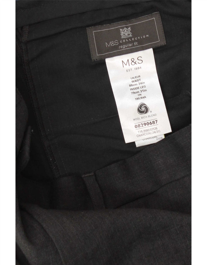 Pantaloni de costum pentru bărbați Marks & Spencer, cu tăiere obișnuită, L34 L31, lână gri