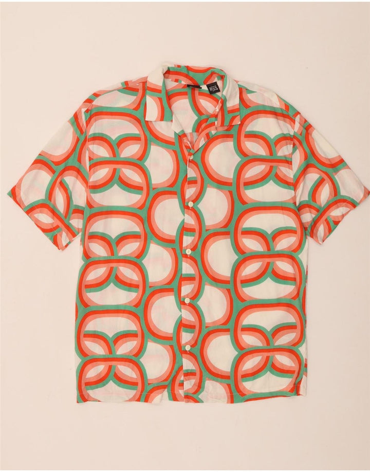 Cămașă cu mânecă scurtă pentru bărbați Pull & Bear, viscoză geometrică multicoloră medie
