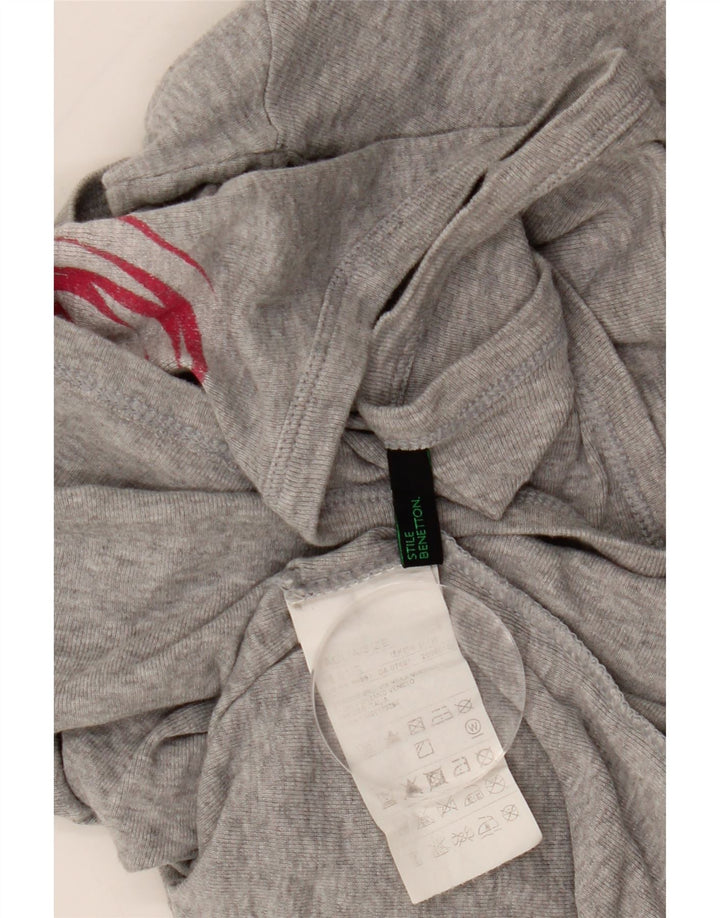 BENETTON Top grafic pentru femei cu mânecă lungă UK 16 mare bumbac cu pete gri