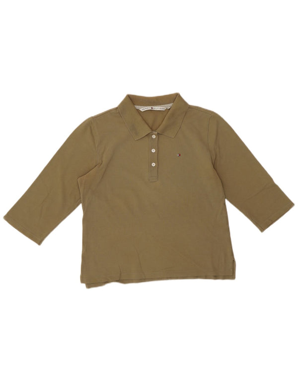 Cămașă polo Tommy Hilfiger pentru femei crop cu mâneci 3/4 UK 14 mare bumbac kaki