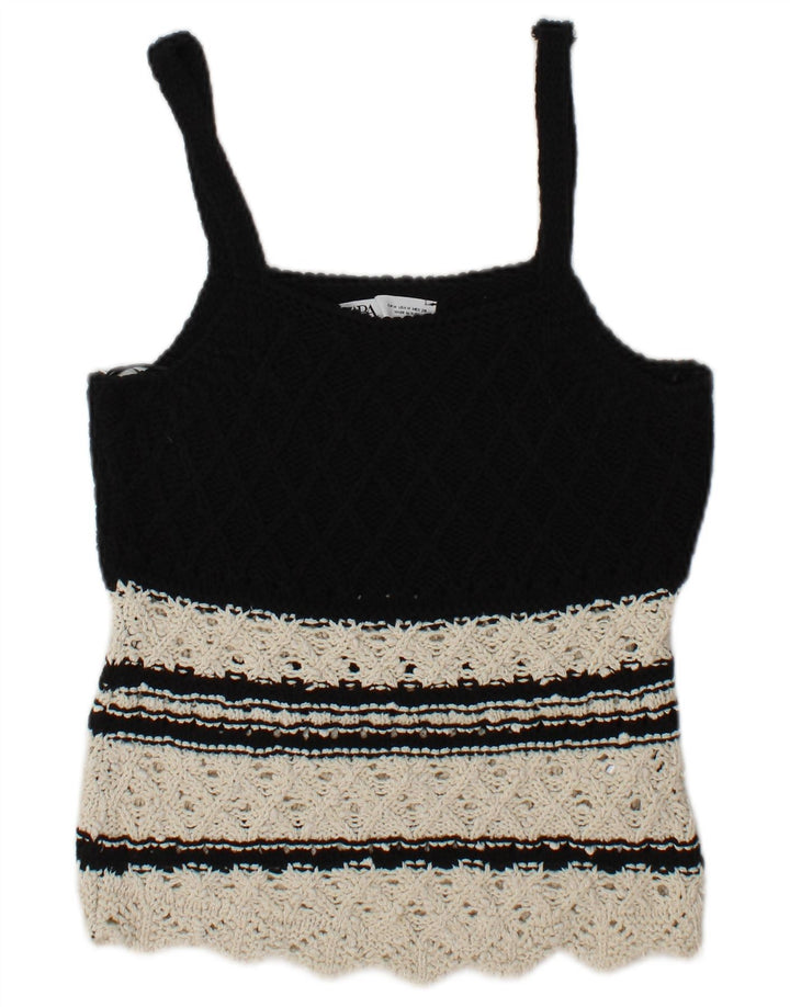 Top tricot pentru femei Zara UK 12, mediu negru, bumbac color bloc