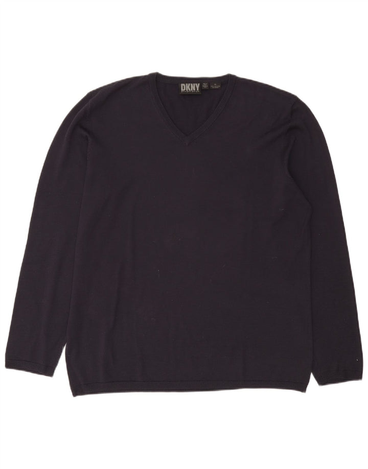 Pulover Dkny pentru bărbați cu decolteu în V, XL, mătase bleumarin