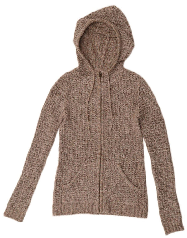 Fat Face Womens Hooded Cardigan Sweater UK 6 XS Brown Flecked Acrylic
