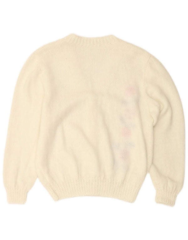 Pulover cardigan pentru femei VINTAGE UK 16, mare, alb, floral