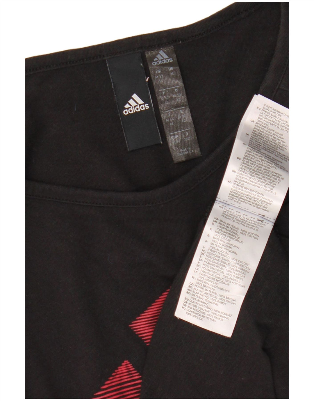 Tricou crop grafic ADIDAS pentru femei, Marea Britanie 12/14, bumbac mediu negru