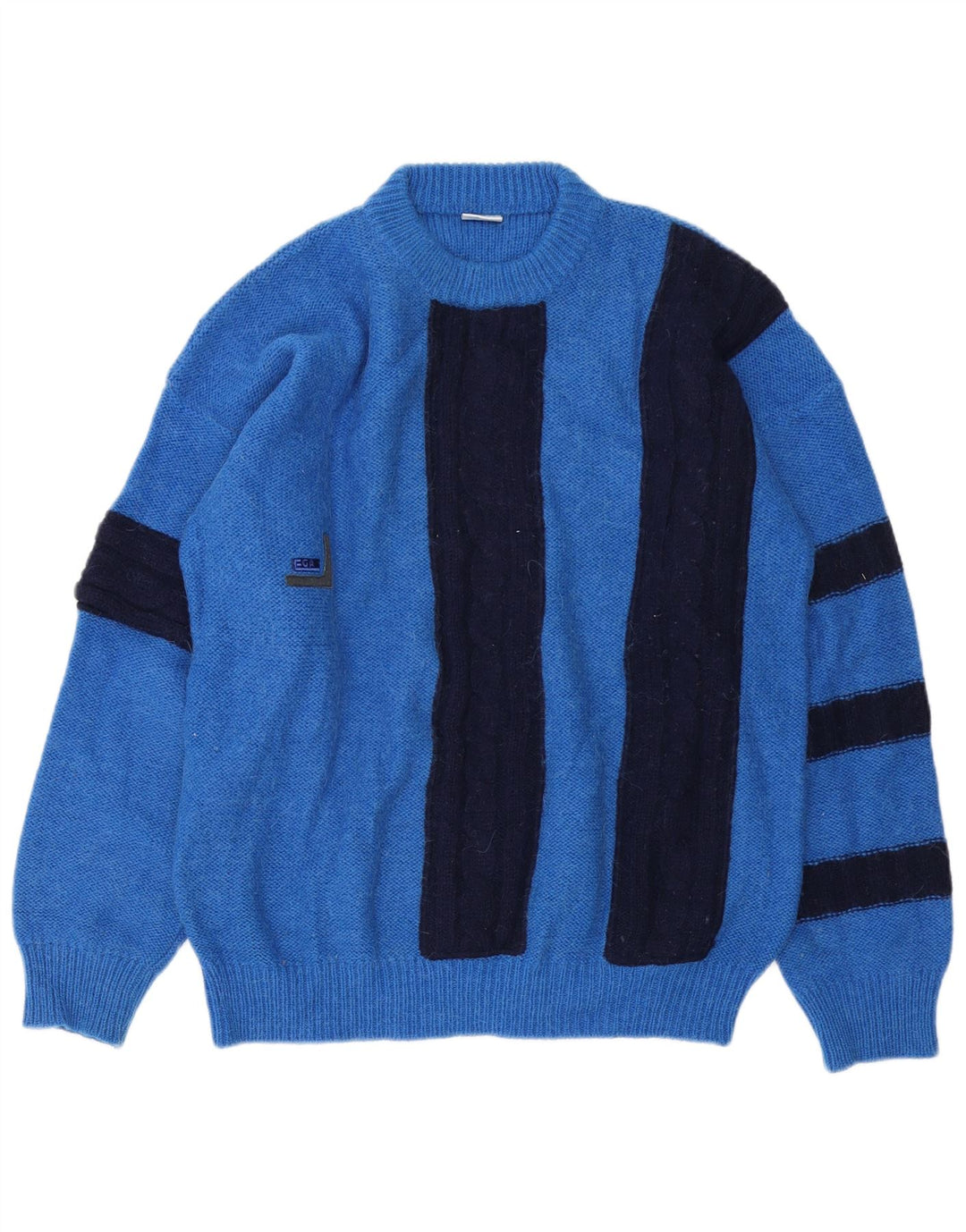 Pulover vintage pentru bărbați cu gât roșu IT 52 mare albastru Colorblock