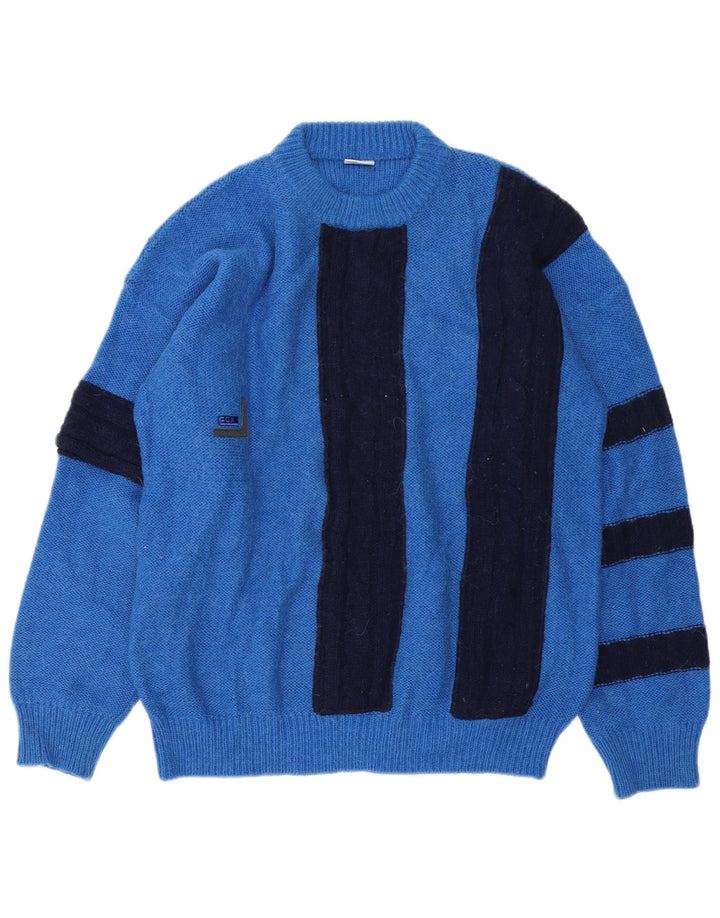 Pulover vintage pentru bărbați cu gât roșu IT 52 mare albastru Colorblock