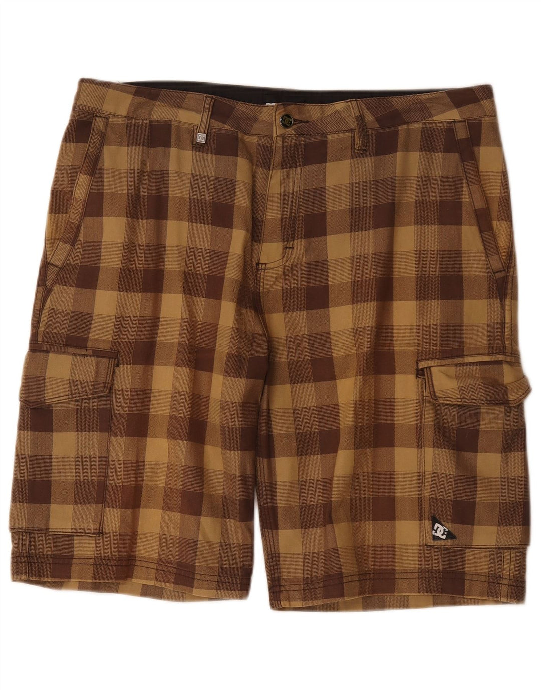 Pantaloni scurți cargo DC pentru bărbați W34, maro, bumbac cu carouri mari