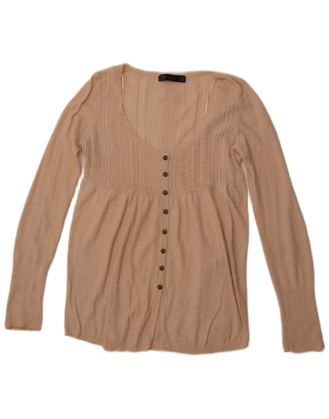 Pulover cardigan pentru femei ZARA UK 12, bumbac mediu bej