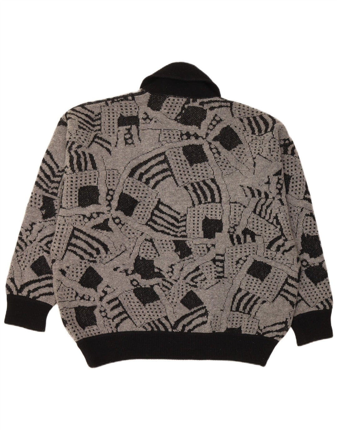 VINTAGE Pulover cu gât șal pentru femei UK 16 mare, gri, geometric