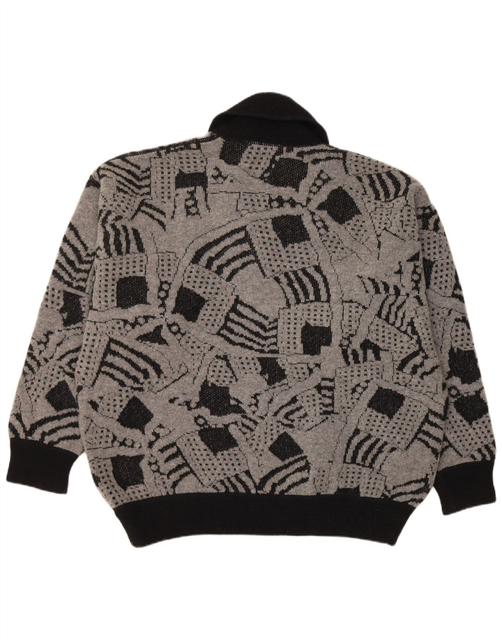 VINTAGE Pulover cu gât șal pentru femei UK 16 mare, gri, geometric