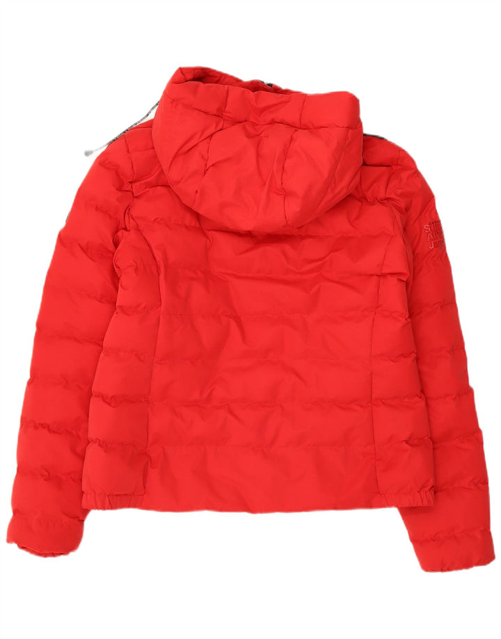 Jachetă căptușită cu glugă Superdry pentru femei UK 12 Medium Red Nylon