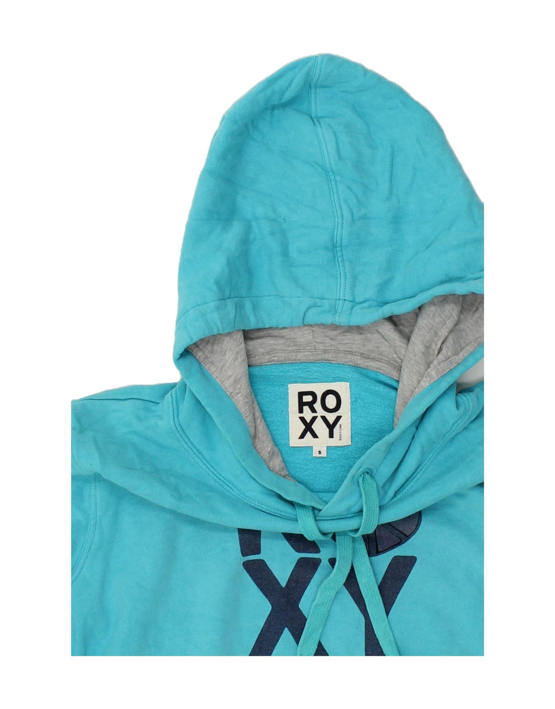ROXY Womens Oversized Graphic Hoodie Jumper UK 10 Small Blue Cotton Vintage Roxy and Second-Hand Roxy from Messina Hembry 