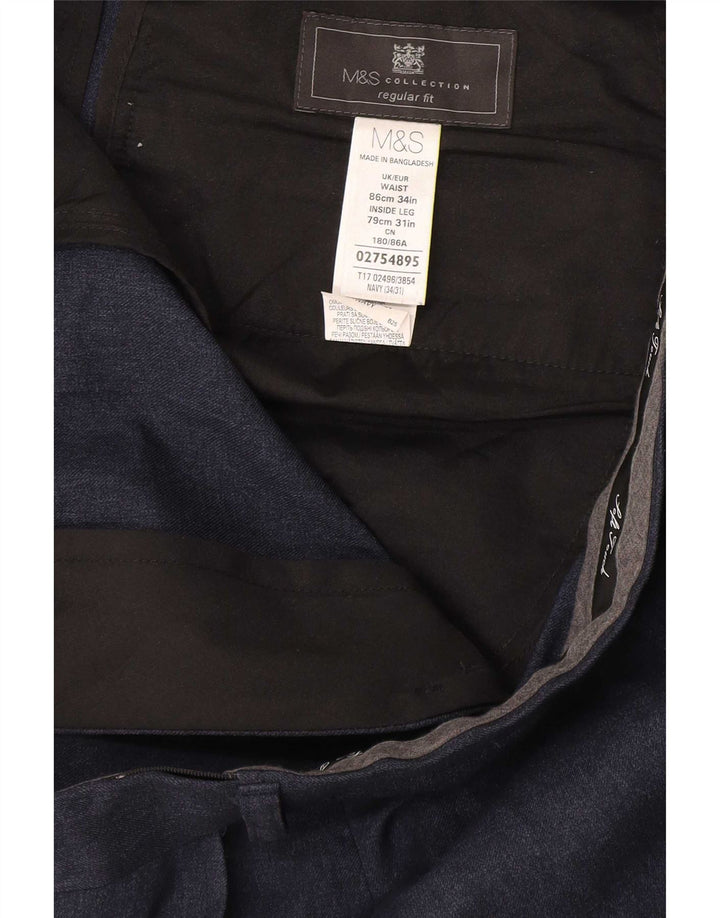Pantaloni de costum pentru bărbați Marks & Spencer, cu ajustare normală, L34 L31, poliester bleumarin