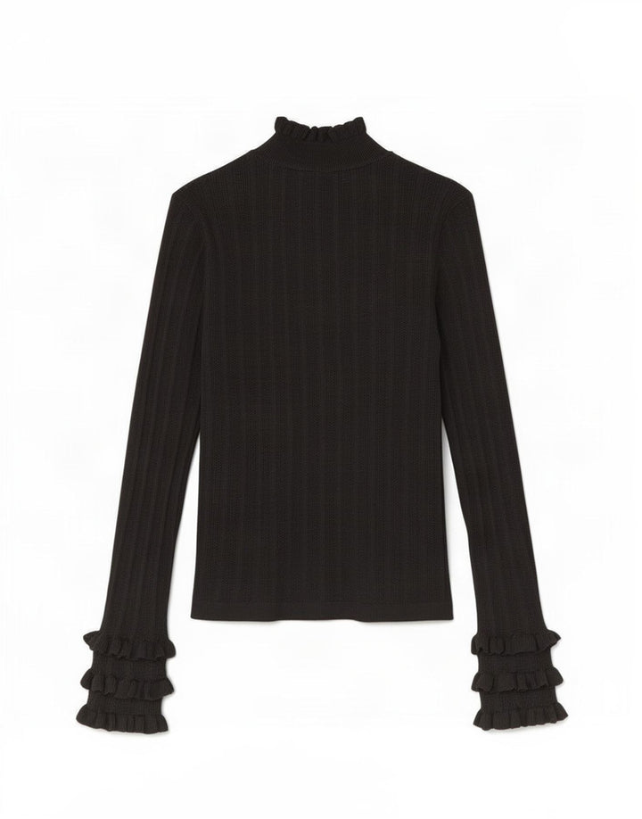 Top femei Zara cu mânecă lungă UK 12 Medium Black Viscose