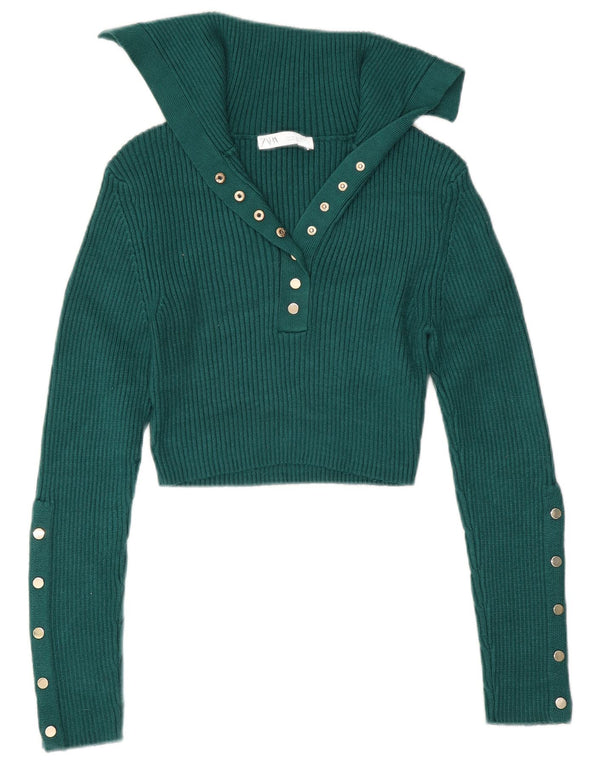 Pulover Pulover Crop pentru Gât Polo Femei Zara UK 12 Viscoză Verde Mediu