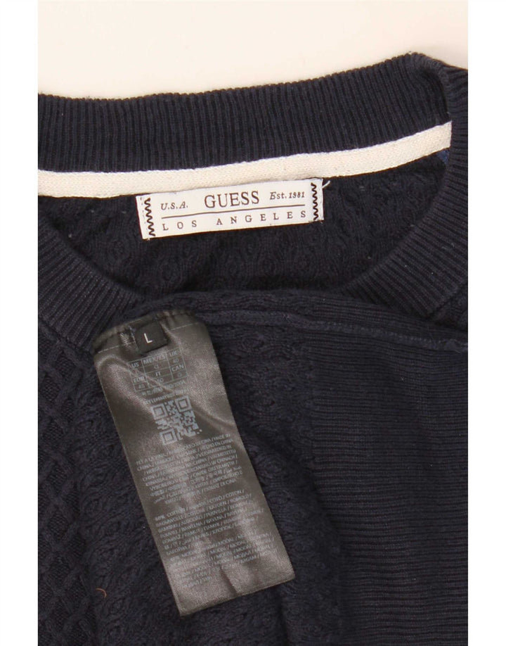 Pulover Guess pentru bărbați, cu gât crew, bumbac mare, albastru bleumarin