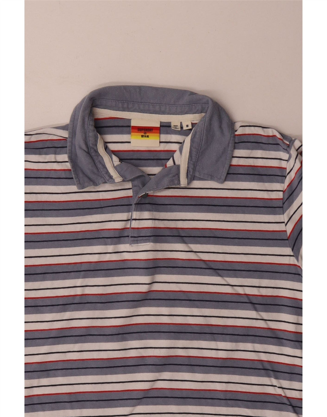 Tricou polo pentru bărbați Superdry, bumbac cu dungi albastre medii