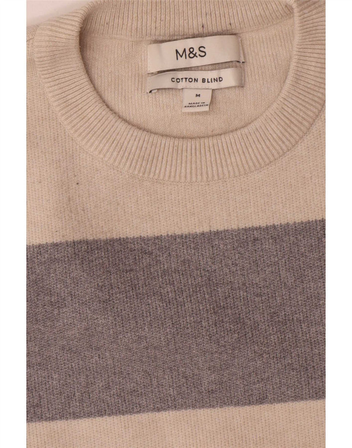 Pulover pentru femei Marks & Spencer cu decolteu triplu UK 14 Medium Bej cu dungi