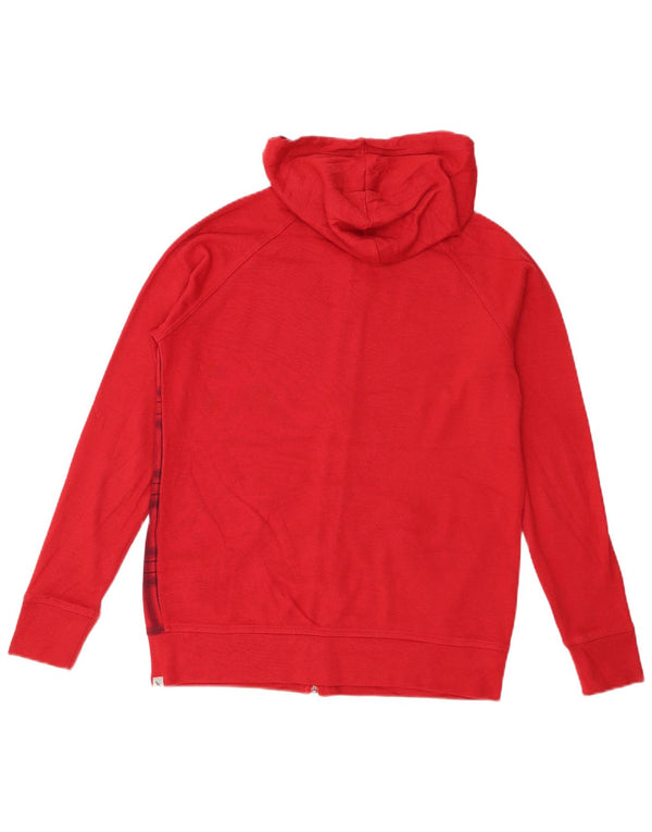 Eddie Bauer Womens Zip Hoodie Sweater UK 14 Medium Red Check Cotton