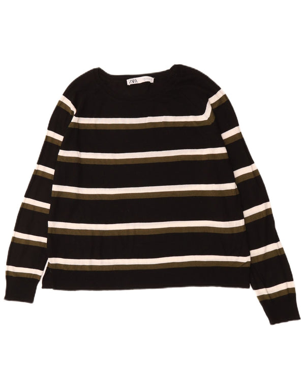 Pulover pentru femei cu gât de barcă Zara UK 14 Medium Black Dunge