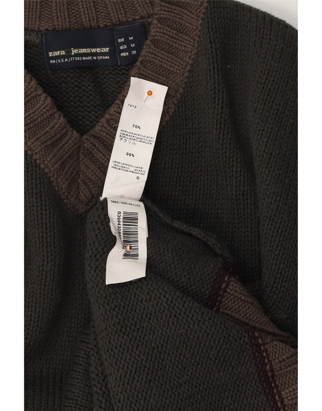 Pulover ZARA pentru bărbați cu decolteu în V, mediu kaki, acrilic colorat