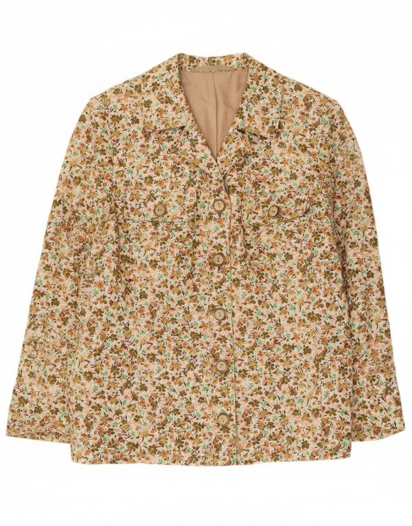 Jachetă Blazer Vintage pentru femei cu 5 nasturi UK 12 Medium Bej Floral