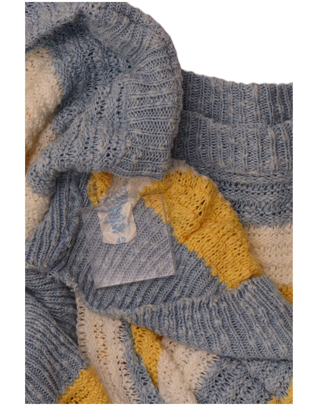 Pulover de damă VINTAGE cu gât barcă IT 42 bumbac cu dungi albastre medii