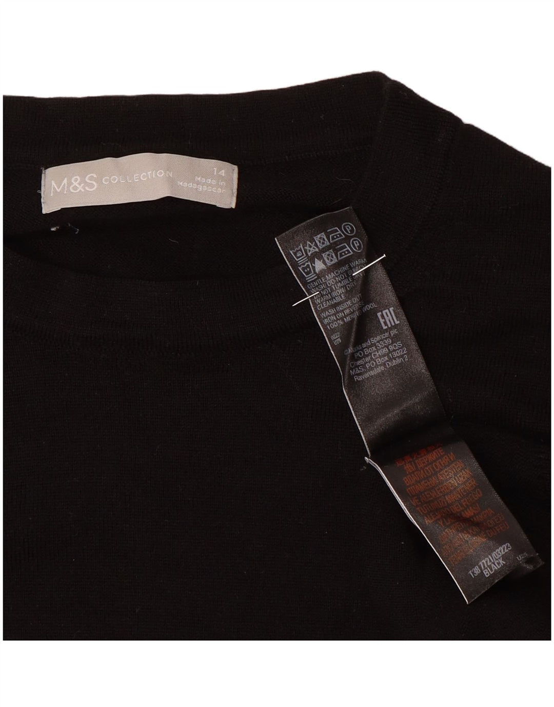 Pulover pentru femei Marks & Spencer cu decolteu rotund UK 14 Lână neagră mare