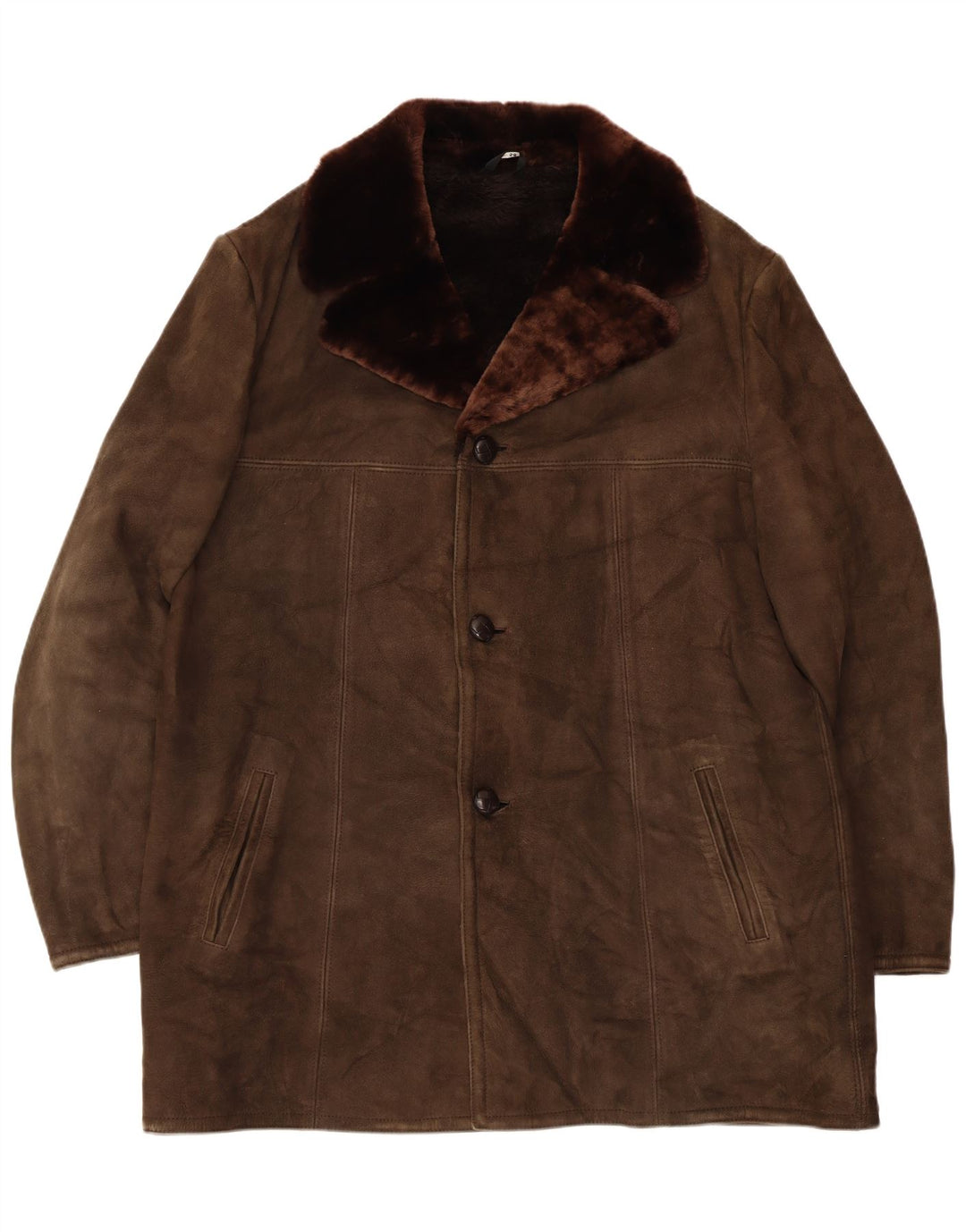 Jachetă vintage bărbătească din shearling UK 42 XL din piele maro