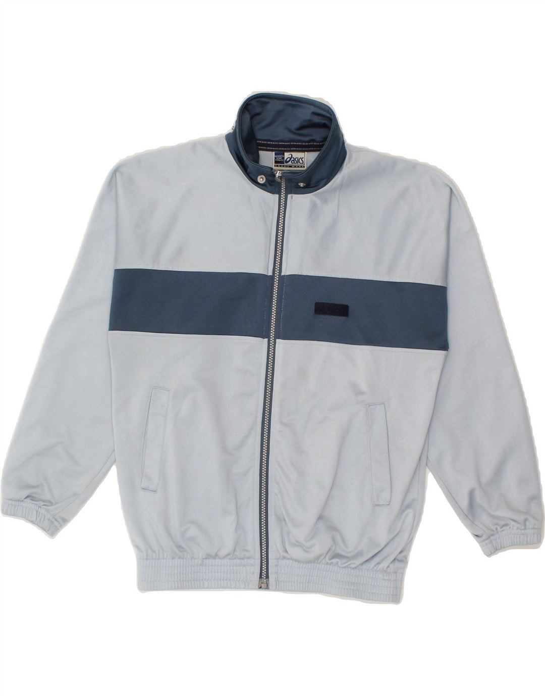 ASICS Womens Tracksuit Top Jacket UK 12 Medium Blue Colourblock Polyester Vintage Asics and Second-Hand Asics from Messina Hembry 