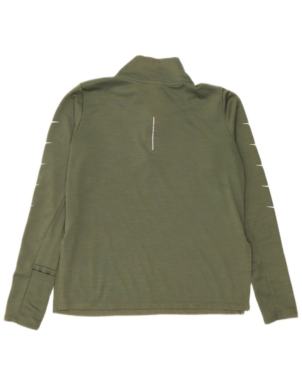 Nike Dri Fit Zip Neck Graphic Top cu mânecă lungă UK 14 Medium Green