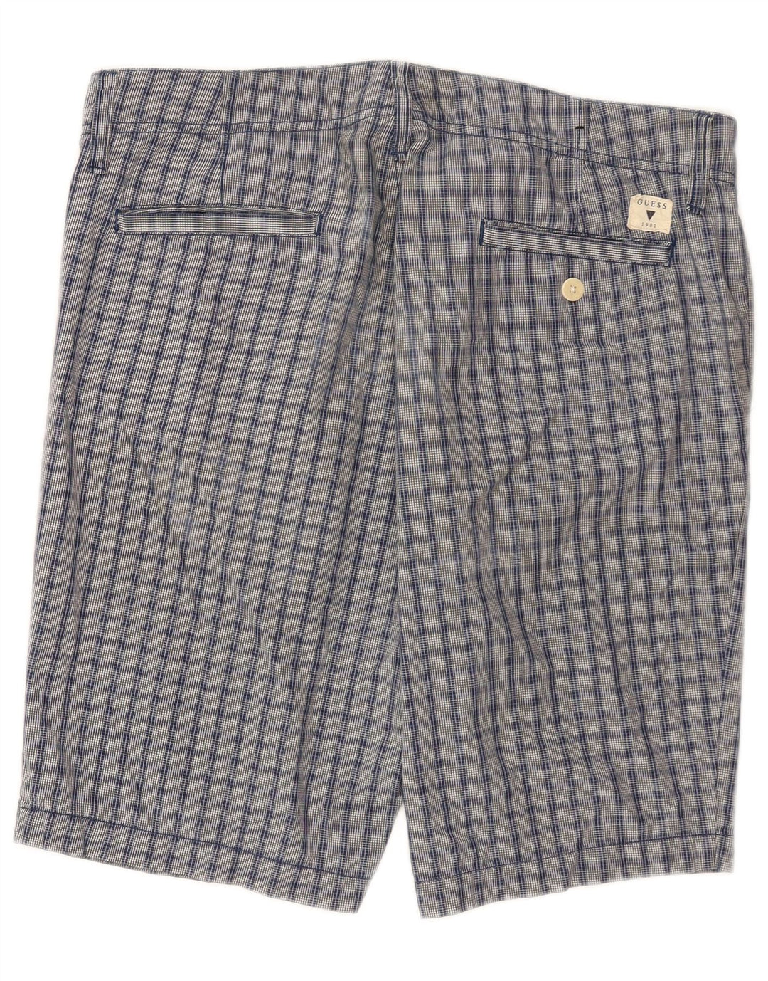 Pantaloni scurți chino Guess pentru bărbați W34, bumbac cu carouri albastre mari