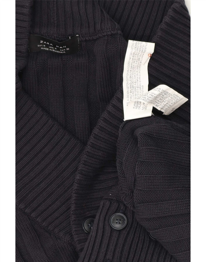 Pulover cardigan pentru bărbați Zara, bumbac mediu albastru bleumarin