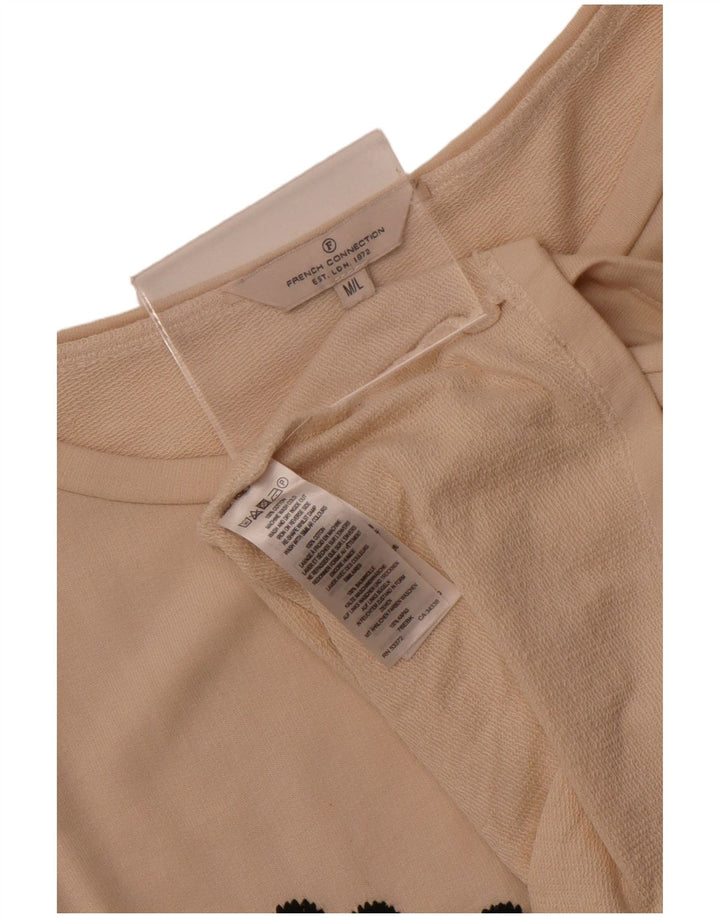 French Connection Tricou grafic Crop pentru femei Top UK 14 Medium Beige Bumbac