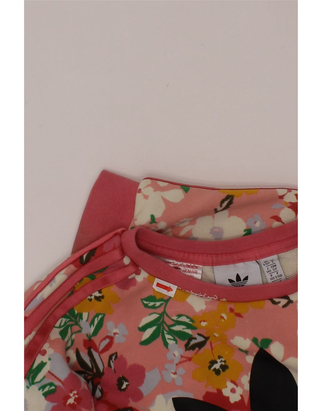 Pulover ADIDAS pentru fete cu grafic 9-10 ani, bumbac floral roz